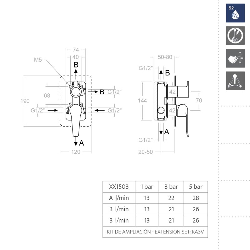 Встраиваемый смеситель для душа YPSILON PLUS 641503S на 3 выхода