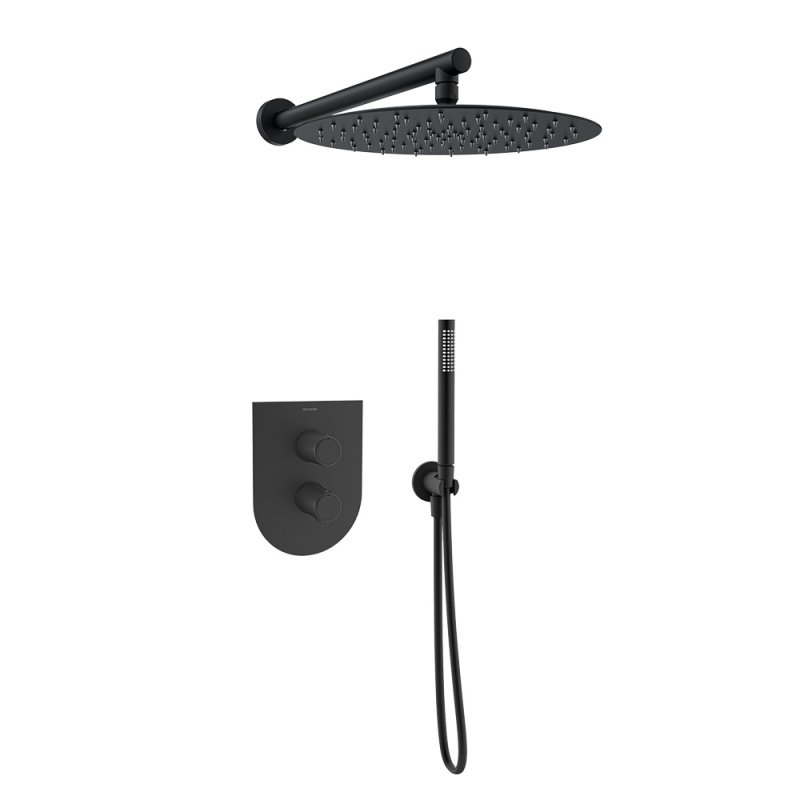 Встраиваемый термостатический смеситель для душа с тропическим и ручным душем TZAR K3487012NM черный