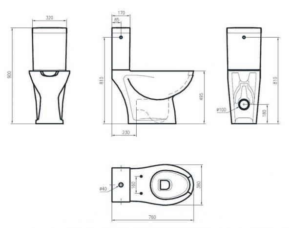 Эргономичный унитаз NOFER с бачком, выполнен из стеклокерамики Nofer 21М
