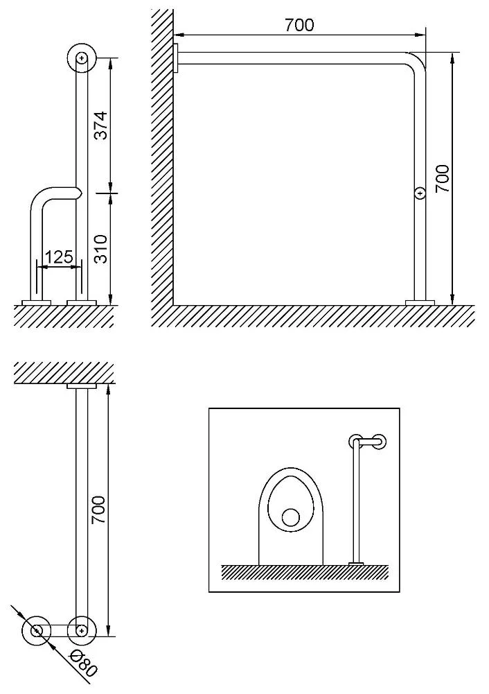 Поручень правый под углом 90 ⁰ для людей с ограниченными возможностями Nofer 15203.S