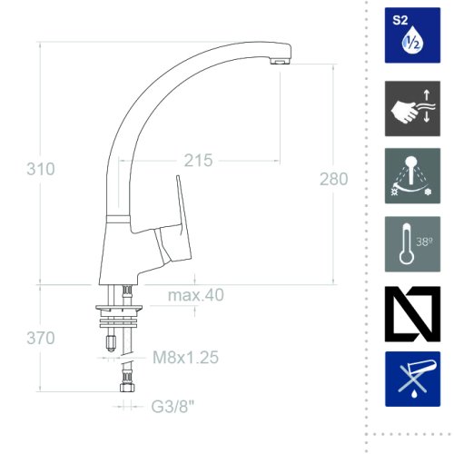 Смеситель высокий для кухни однорычажный TITANIUM 180601