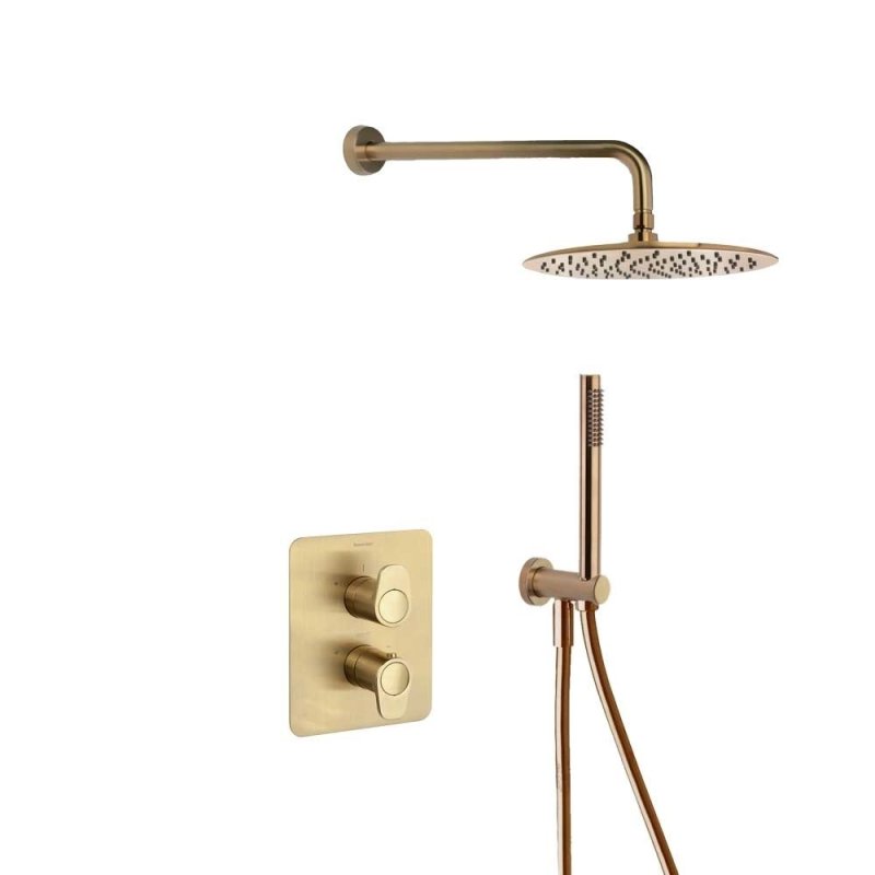 Встраиваемая термостатическая душевая система с тропическим душем и душевым комплектом ALEXIA K3687011OC золото брашированное