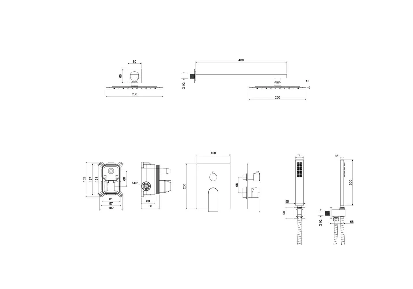 Set 3 в 1 душевой комплект AQUATEK, матовый черный AQ1472MB ЛИРА
