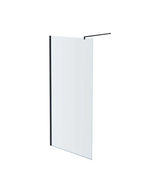 AQ WIW 10020BL Душевая перегородка Walk in с держателем 1000x2000 профиль черный, стекло прозрачное