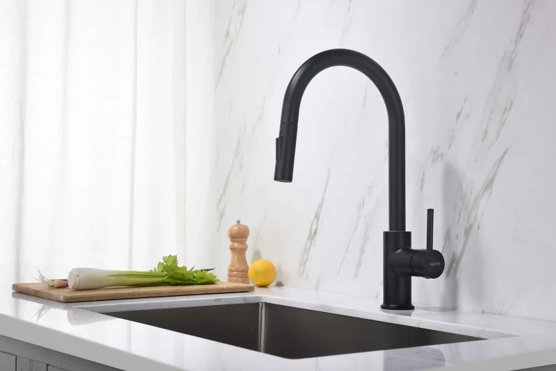 Смеситель для кухни с вытяжным изливом 2 jet AQUATEK, матовый черный AQ1384MB ЕВРОПА