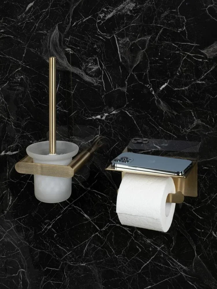 Держатель для туалетной бумаги с полочкой для мобильного телефона Verona золотой Nofer 16876.G
