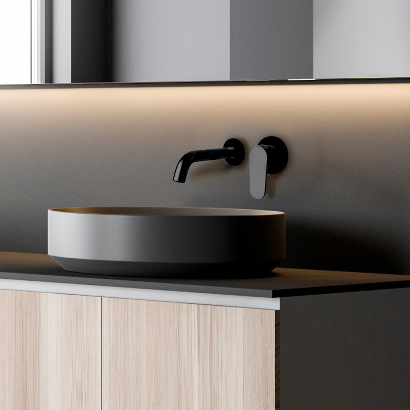 Встраиваемый однорычажный смеситель для раковины на раздельных пластинах с длинным изливом 240 мм ALEXIA 362103NM Черный