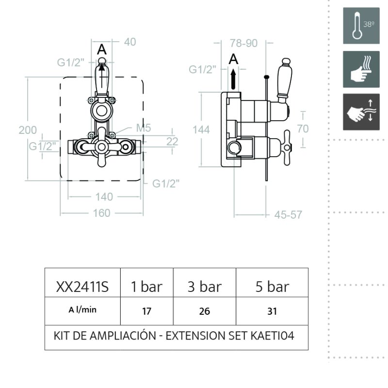 Встраиваемый термостатический смеситель для душа GAUDI 302411S на 1 выход