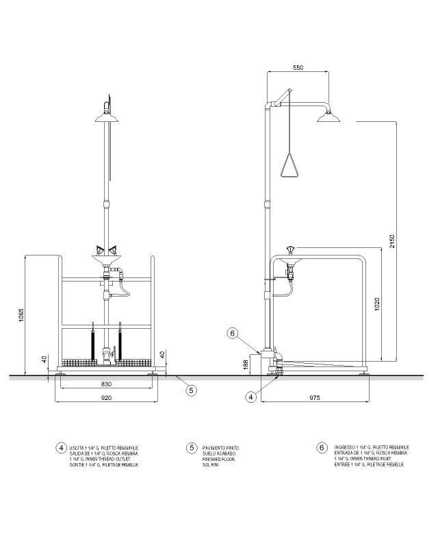Аварийный душ с раковиной для промывки глаз из нержавеющей стали Nofer SC P730SS