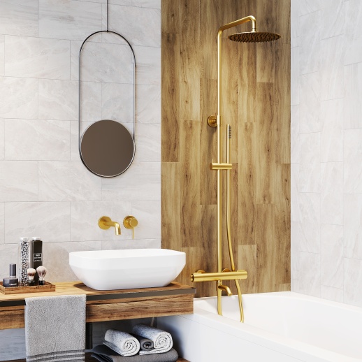 PAINI 78PJ687THSSD250F1B Cox Душевая система с термоcтатом, брашированное золото PAINI 78PJ687THSSD250F1B Cox Душевая система с термоcтатом, брашированное золото