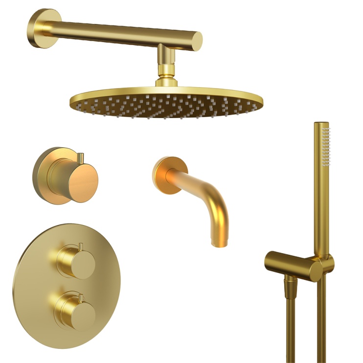 Комплект на 3 потребителя с термостатом Cox PAINI 78PJSET36911THSHBATH, для ванны/душа, брашированное золото PVD