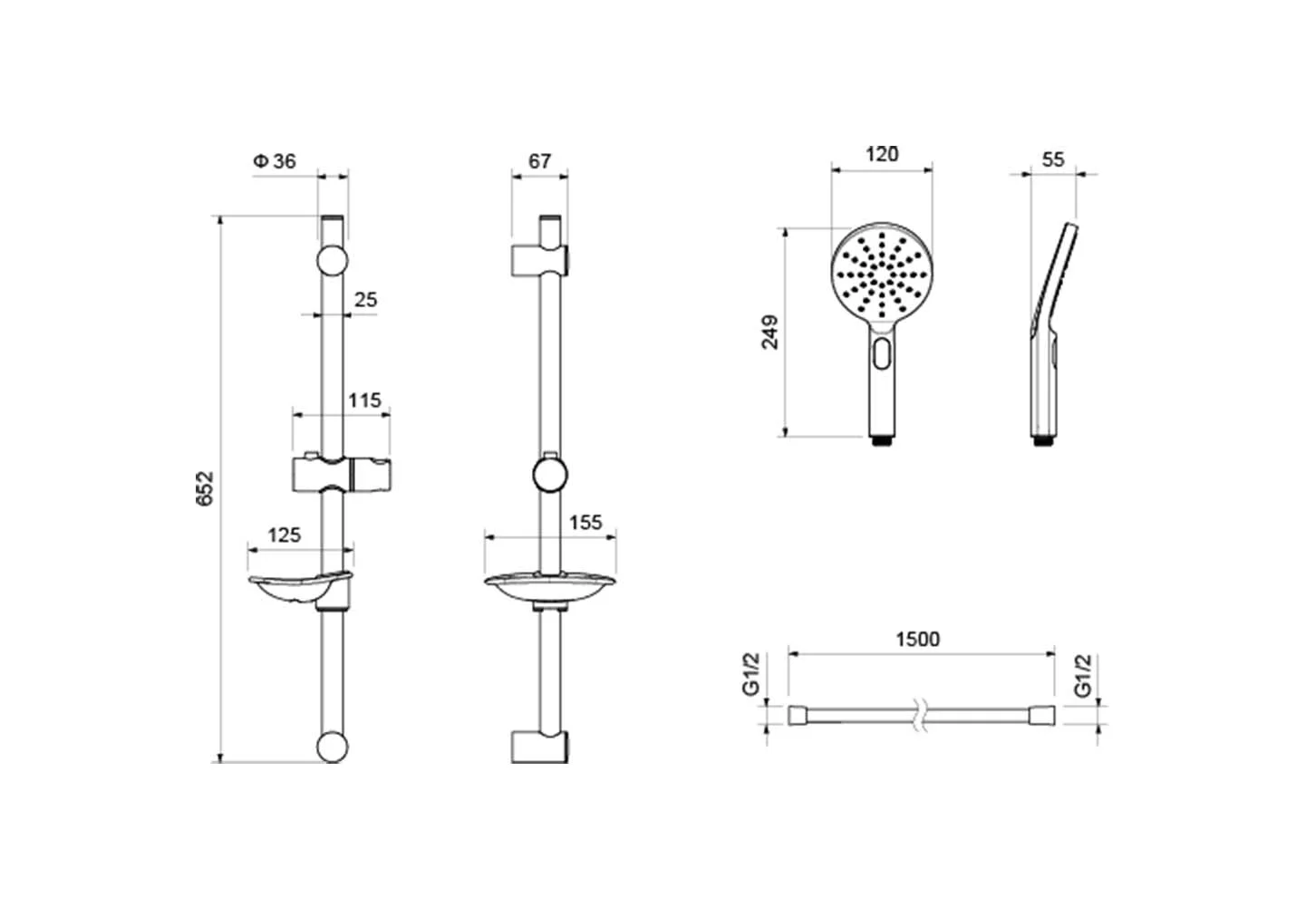 AQ1260CR ОБЕРОН смеситель для душа ,  AQ2014CR ОБЕРОН душевой гарнитур 3jet 60 см