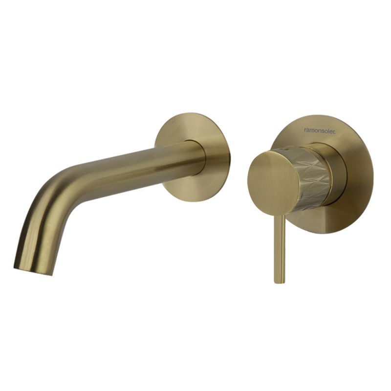 Встраиваемый однорычажный смеситель для раковины на раздельных пластинах 190 мм ODISEA JOYA 592101OC золото брашированное