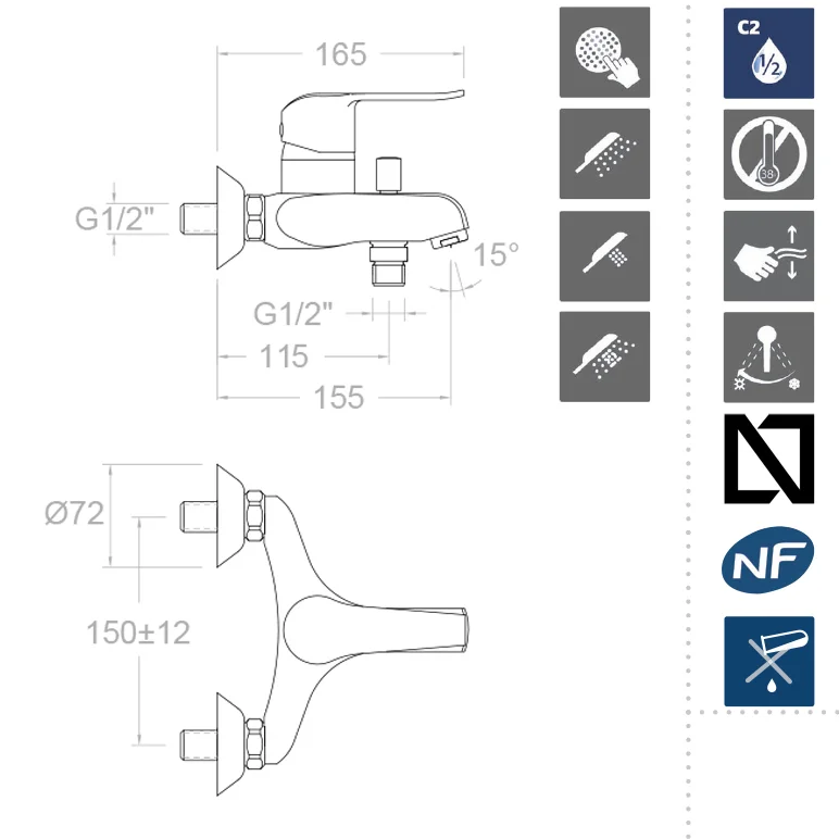 Смеситель для ванны наружнего монтажа однорычажный с душевым комплектом YPSILON PLUS 6405T3 Смеситель для ванны наружнего монтажа однорычажный с душевым комплектом YPSILON PLUS 6405T3