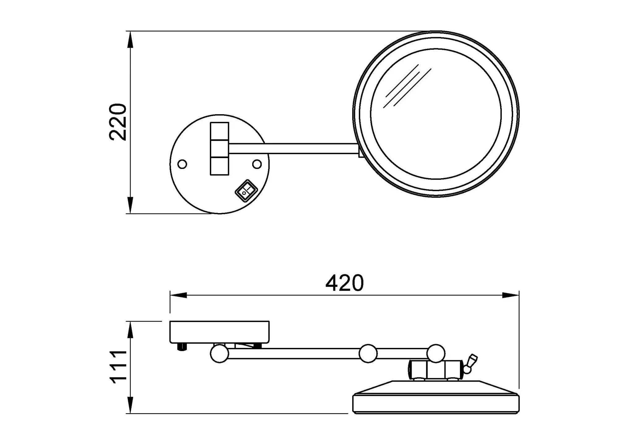 Зеркало с регулировкой, VANITY Nofer 08006.N черное