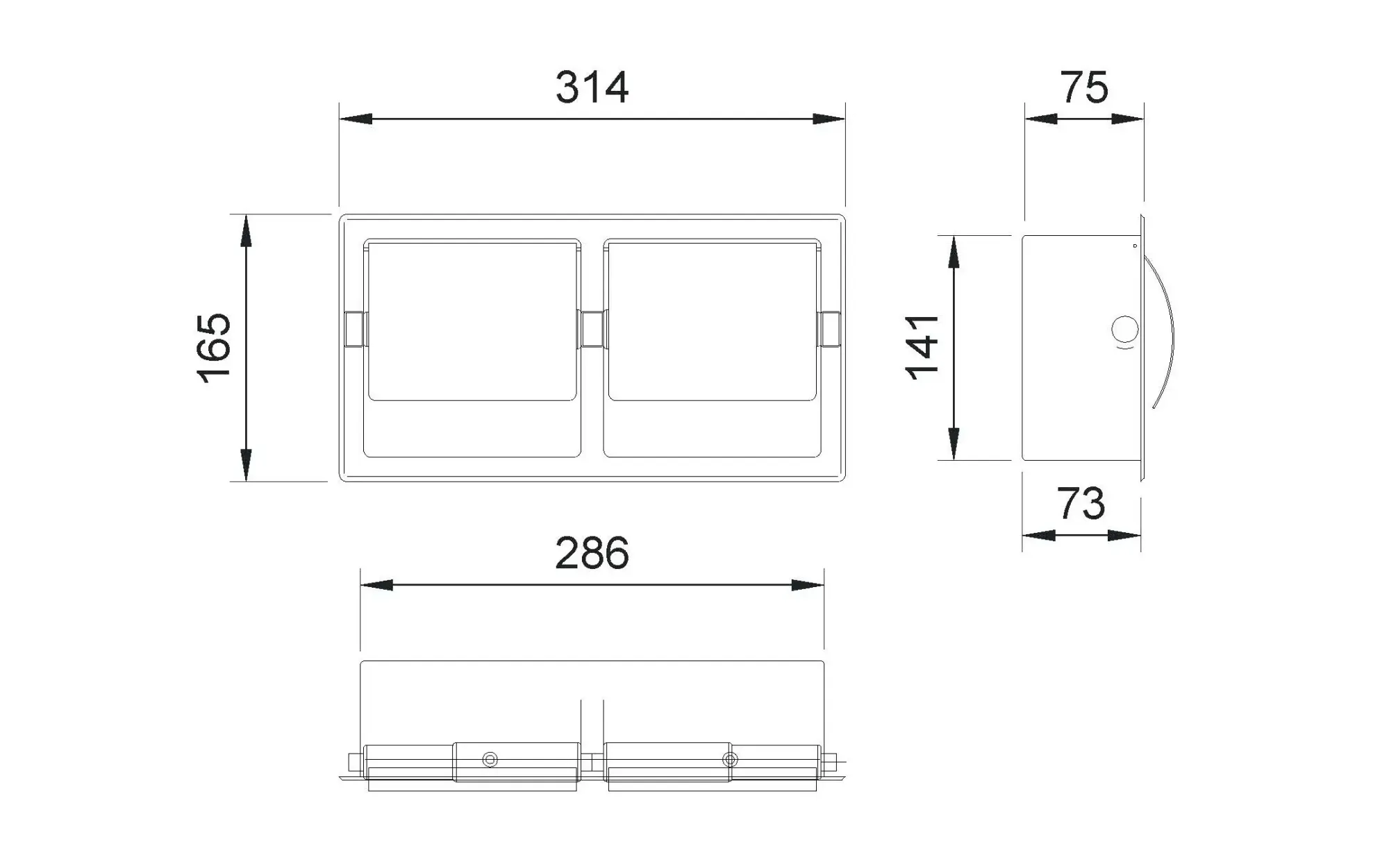 Двойной  горизонтальный встраиваемый диспенсер для туалетной бумаги Nofer 05206.B