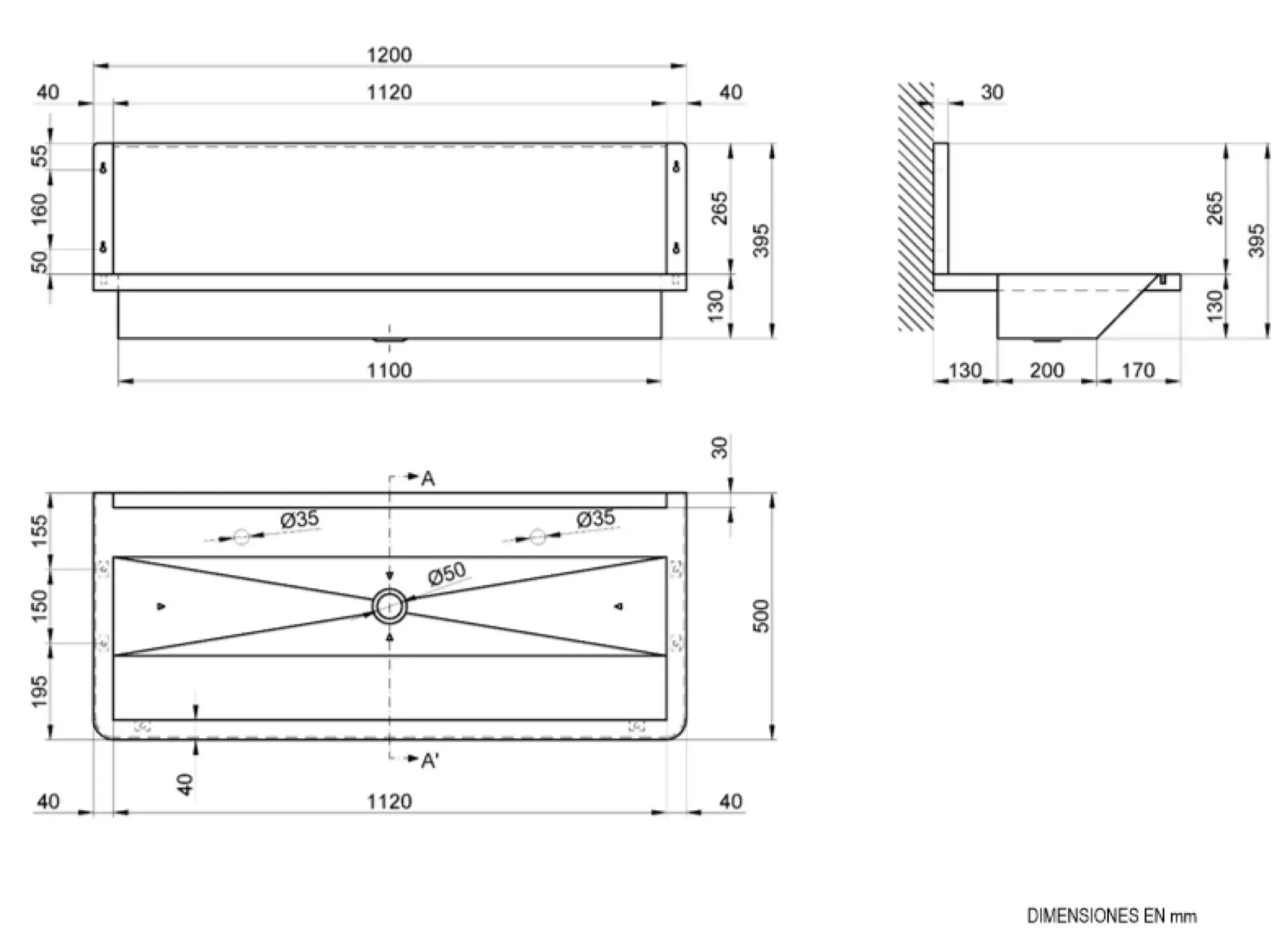 Раковина коллективная со стенкой Wash Nofer 13050.12.S