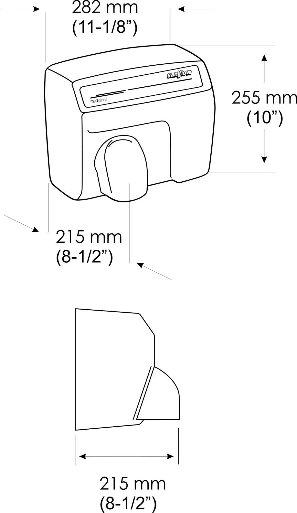 Нажимная сушилка для рук Mediclinics SANIFLOW E85