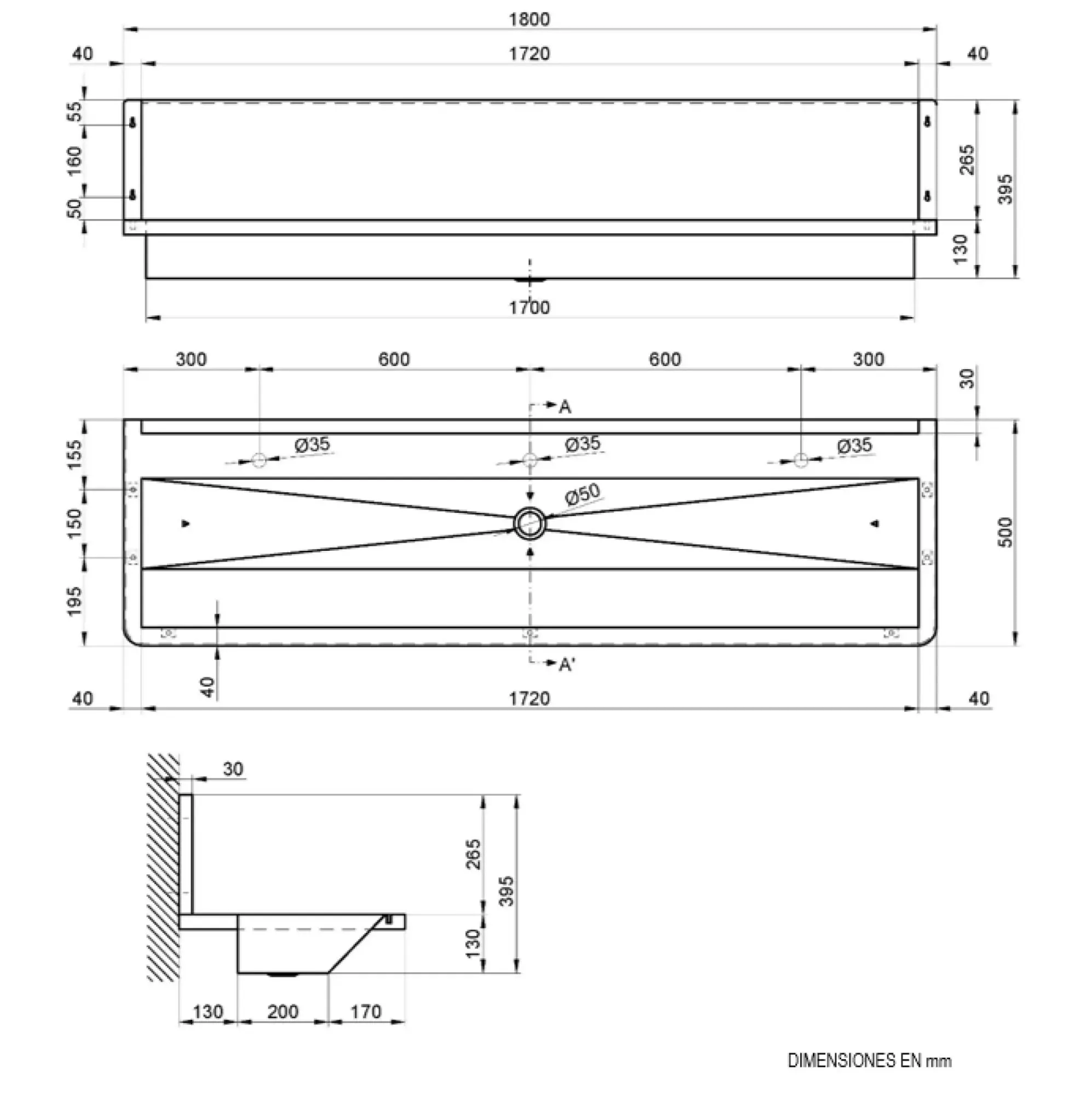 Раковина коллективная со стенкой Wash Nofer 13050.18.S