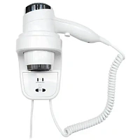 Фен HOTELline настенный белый с розеткой 1800-2200 W, Nofer 02012.W