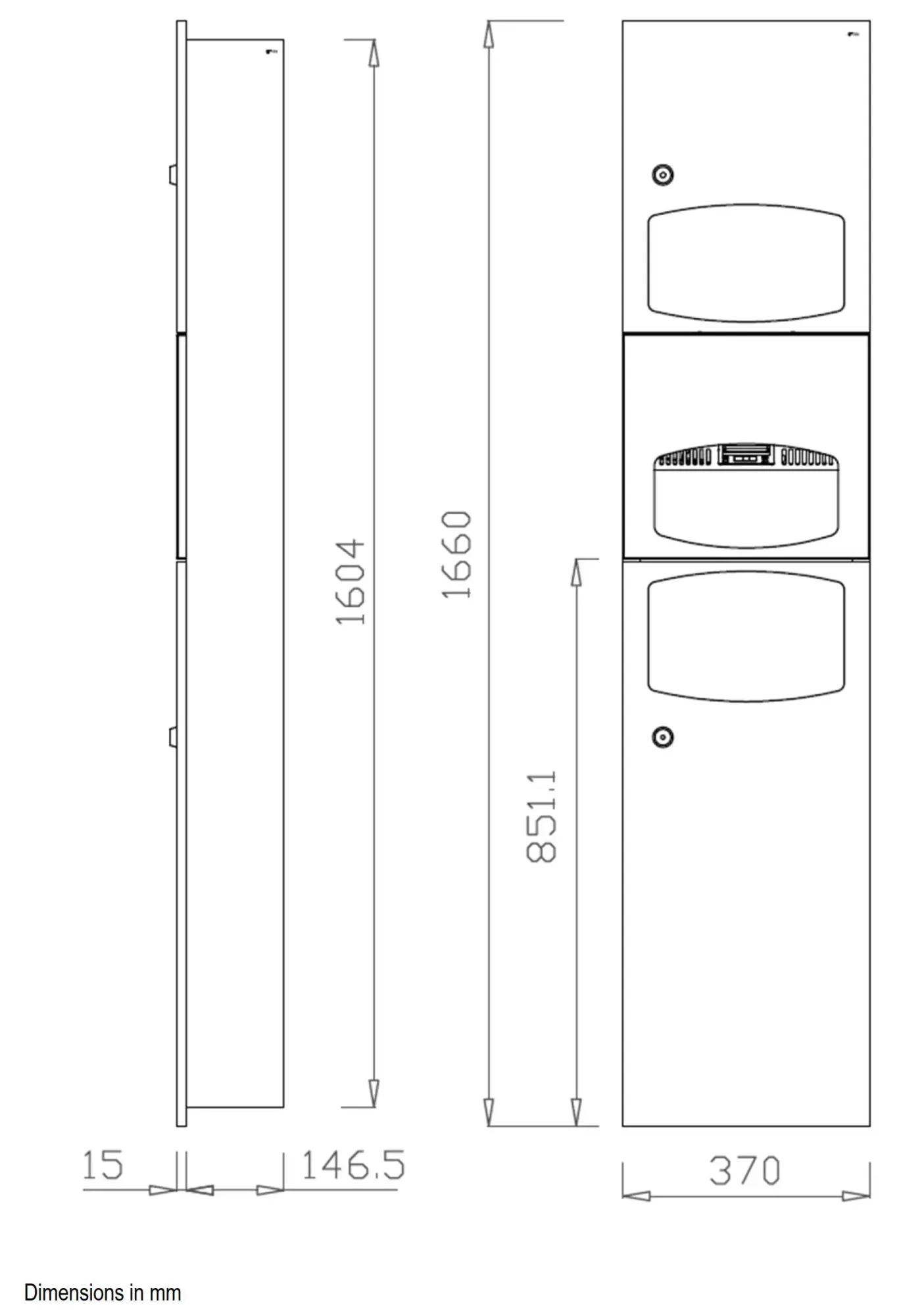 Встраиваемая станция Compact с диспенсером для полотенец, сушилкой для рук и ведром Nofer 12017.P.S