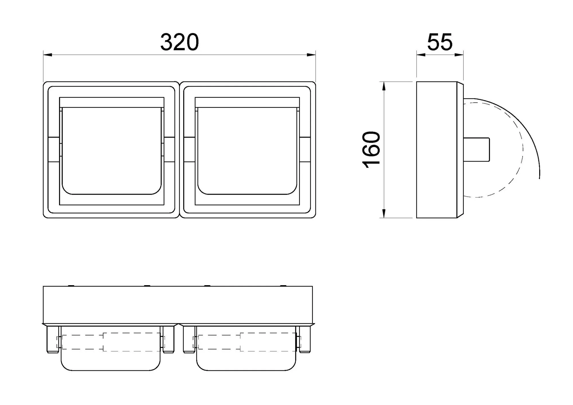 Держатель для 2 рулонов туалетной бумаги с крышкой встраиваемый Nofer 05008.B