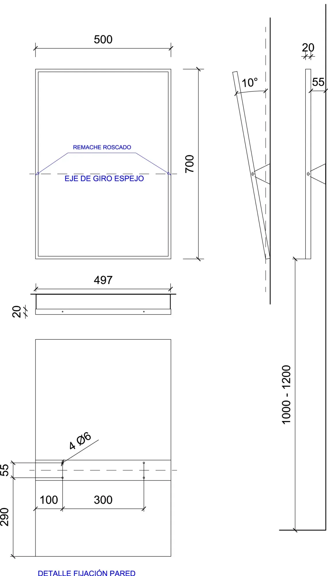 Зеркало с регулировкой угла наклона Nofer 08023.W